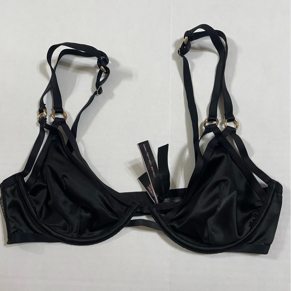 Victoria's Secret Very Sexy Unlined Plunge Black strappy gold‎ size 34C
